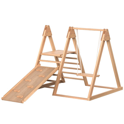 Houten Klim- En Schommelspeelset – 3-in-1 Speelset – Klimtoren – Schommel – Glijbaan – Veilig En Stevig – Geschikt Voor Kinderen Vanaf 1 Jaar