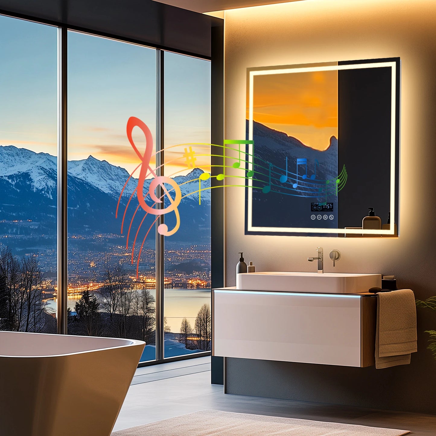 Badkamerspiegel – Spiegel Met Speaker – Led Spiegel – Anti-Fog Spiegel – Frameloos Design – Bluetooth Speaker – Driedelige Ledverlichting - Vierkant - 80x80cm