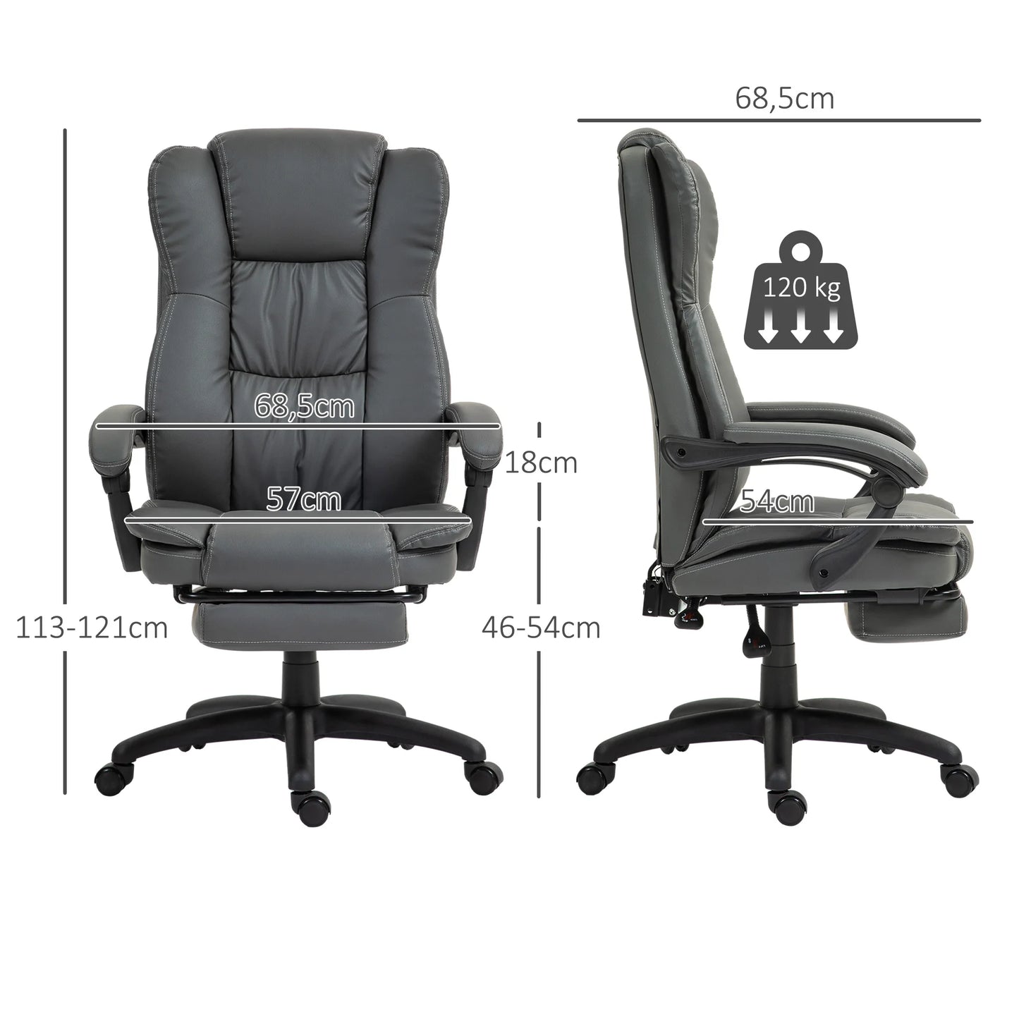 Verstelbare Bureaustoel – Ergonomische Stoel – Bureaustoel Met Massage – Bureaustoel Met Voetensteun – 6 Vibratiepunten – Kantelbaar Tot 135°