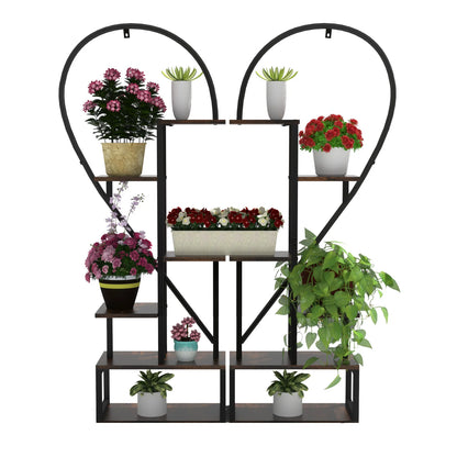 Plantenstandaard - Plantentafel - Plantenrek - Plantenzuil - 2-Pack Halve Hartvormige - Metalen - 6-Lagen Displayrek met Haken voor Binnen & Buiten