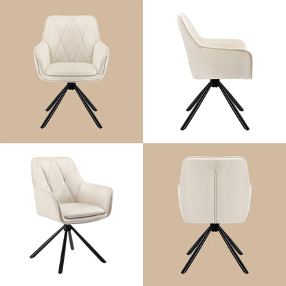 Eetkamerstoelen - Eetstoelen - Keukenstoelen - 2 Stuks - Ergonomische Scandinavische Stijl - met Rugleuning - Voor Keuken - Eetgedeelte - Fluwelen Zitje - Metalen Draaibare Poten - 57.5 x 85.5 x 58.5 cm - Beige