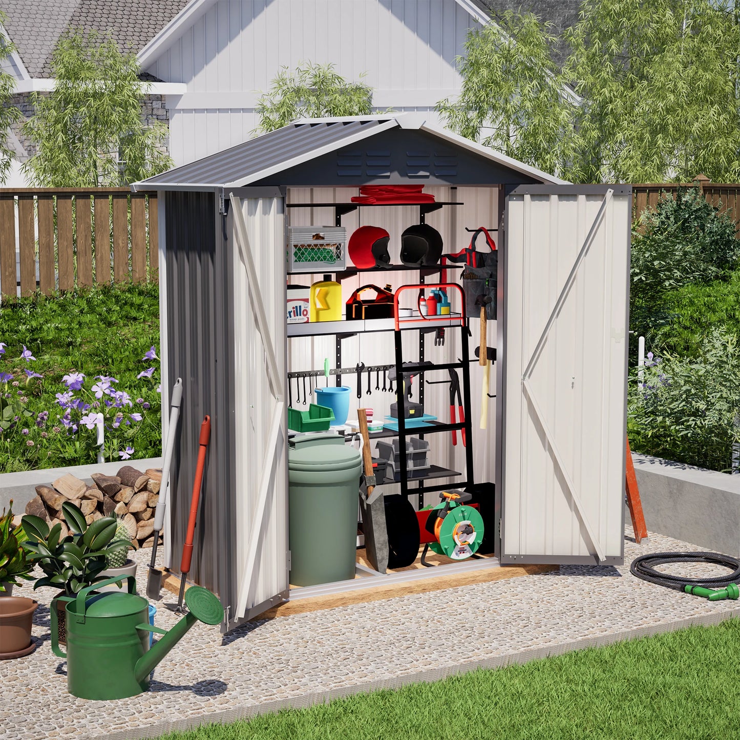 Opbergschuur Tuinschuur Fietsenberging Tuinberging Berging Stalen Schuur – 154x83x180 cm – Weerbestendig Met Vloerfundering En Slot
