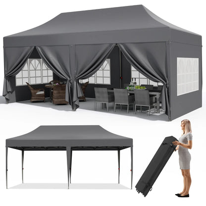 Partytent - Tent - Paviljoen - Partytenten - 3x6m - Waterdicht Party Tent - Opvouwbare - UV 50+ Bescherming – Hoogte Verstelbaar – Inclusief Zijpanelen & Zandzakken - Donkergrijs