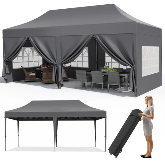 Partytent - Tent - Paviljoen - Partytenten - 3x6m - Waterdicht Party Tent - Opvouwbare - UV 50+ Bescherming – Hoogte Verstelbaar – Inclusief Zijpanelen & Zandzakken - Donkergrijs