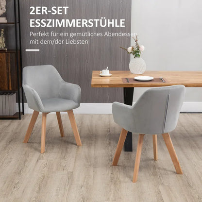 Eetkamerstoelen – Keukenstoelen - Stoelen Met Armleuningen – Bureaustoelen – Fluwelen Stoelen – Ergonomisch Ontwerp – Houten Pootjes - 54 x 57 x 80 cm - Grijs