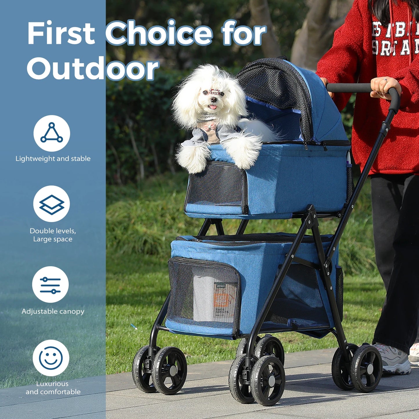 Double Pet Stroller for 2 Small Dogs or Cats Foldable Dog Stroller for Travel Walking Folding Cat Stroller with Safety Belt