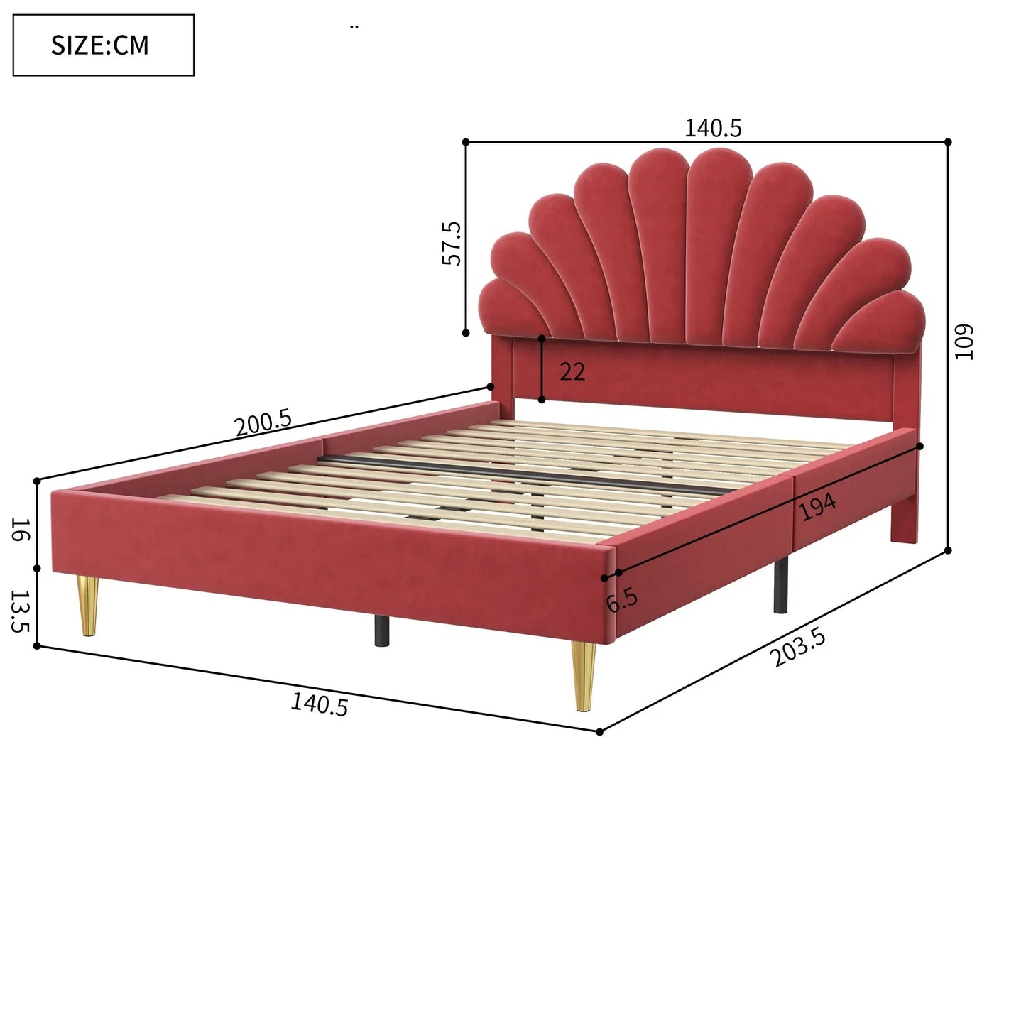 Bedframe – Fluwelen Bed – Gestoffeerd Bed – Tweepersoonsbed – Beige – MDF Frame – 12 Verstevigde Latten
