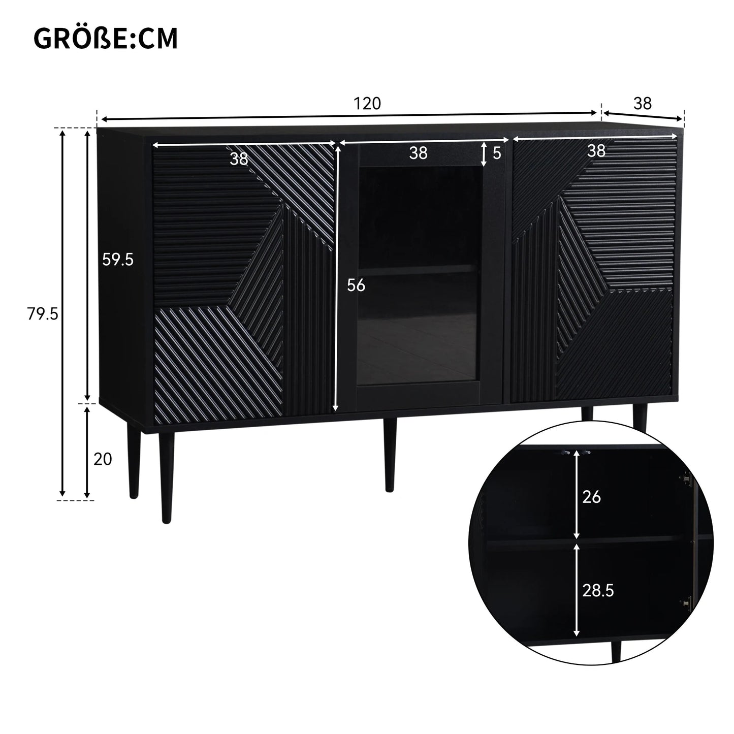 Vitrinekast – Opbergkast – Wandkast – Kast Met Deuren – 3 Kasten – Handenvrij Deursysteem – Metalen Poten
