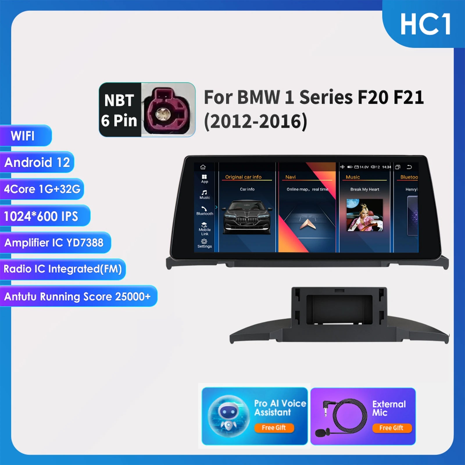 Hizpo Wireless Carplay Android 14 for BMW 1 Series F20 F21 NBT Systems 2011 - 2016 Multimedia Player Auto Radio Screen GPS Video - QUORE