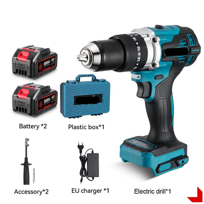 Boormachine - Klopboormachine - Elektrische - Accuboormachine - 650NM - 13MM - Borstelloze - Krachtige Schroefboormachine - met 2 Batterijen, EU Stekker, en Plastic doos