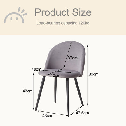Eetkamerstoelen – Fluwelen Stoelen – Velvet Stoelen – Metalen Frame – Set Van 6 – Ergonomisch Comfort – Snelle Montage – Grijs