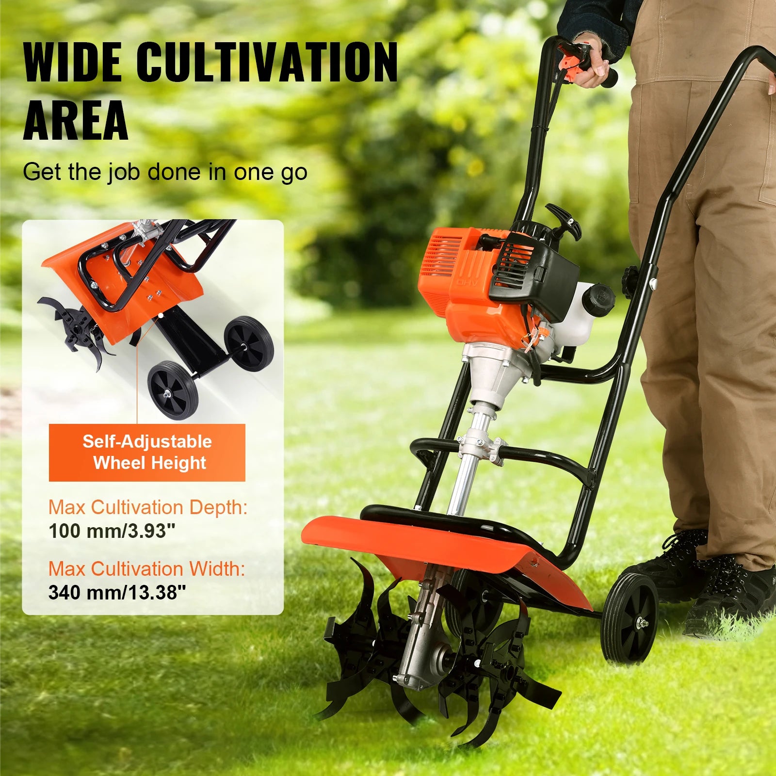 Benzine Tuinfrees - Grondfrees - Frees - Cultivator - Tuingereedschap - 31cc Motor – 4 Verstelbare Stalen Tanden - Bodemfrees - Tuinploeg - Grondfreesmachine - Geschikt voor Tuin, Gazon & Bodembewerking - QUORE