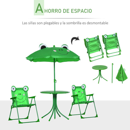 Kinder Tuinmeubelen - Kinder Tuinset - Tuintafel met Stoelen - met Verstelbare Paraplu - Opvouwbare - Stalen Tafel en Stoelen - voor Balkon - Balkonset 2 Personen - Groen - QUORE