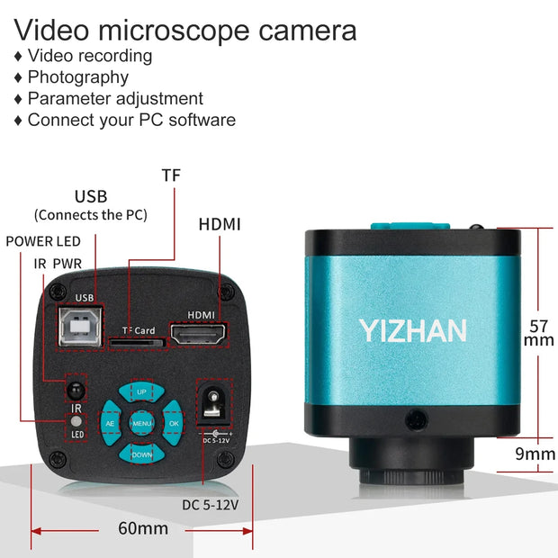 Yizhan - Digital microscope - Soldering microscope - Monocular - 48MP - 150x lens - LED light foldable bracket - Black and blue