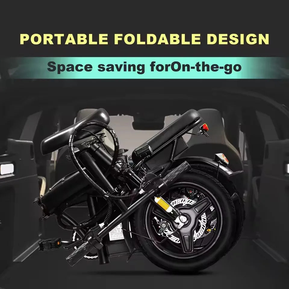 Elektrische Fiets - Gas Fiets - Mini E-bike - Draagbare - Opvouwbare - voor Volwassenen - Stedelijke Forens - 400W - 48V - 10.4Ah - 25 km/h - 6W LED-koplampen - Zwart