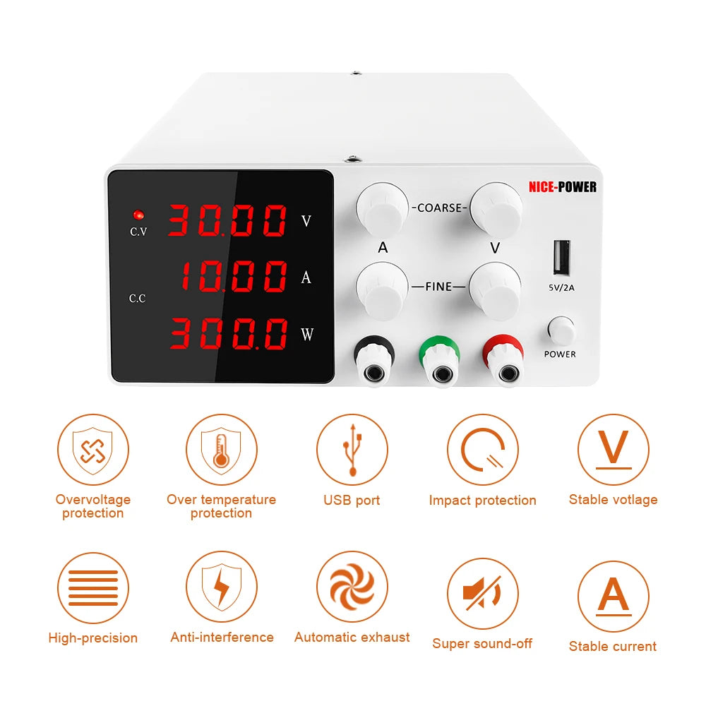 Lab Voeding - DC Voeding - Regelbare Voeding - Voeding - Regelbare Spanningsregelaar - Functie Generator - 60V - 5A - 220V - Voeding Spanningsregelaar - Zwart