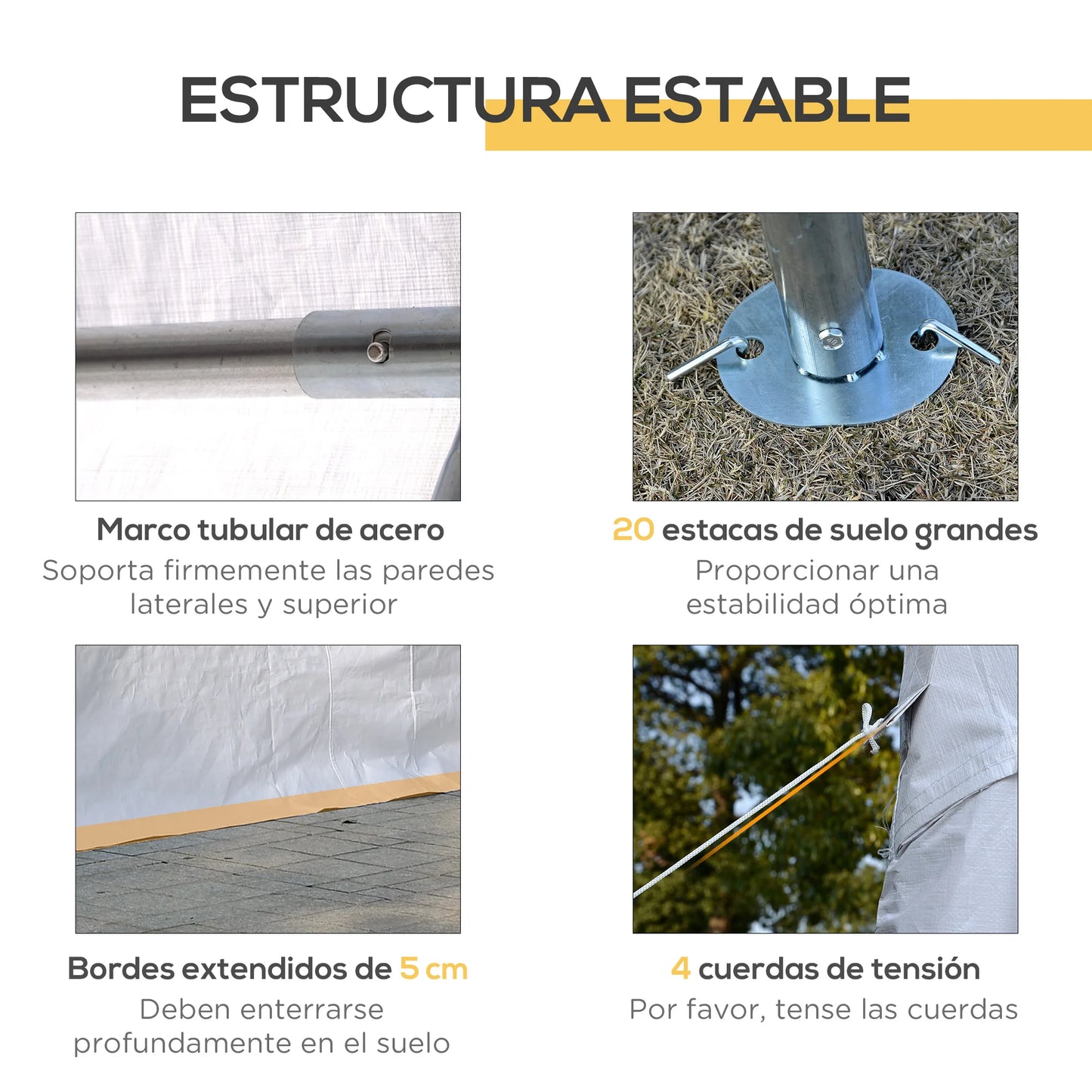 Jardin Tent Gazebo 6x4m - Pérgola con 6 Ventanas y 4 Paneles Laterales Extraíbles - Acero Galvanizado - Blanca