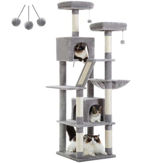 Kattenboom - Kitten Krabpaal - Katten Klimmuur - Sisal Krabpalen - Grote - 180cm Hoog - Meerdere Verdiepingen - Krabpalen - Krabplanken - Arbre a Chat - Hangmatten - Grijs