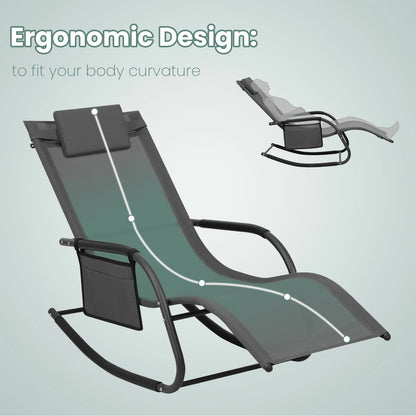 Tuinligstoel - Ligstoel - Outdoor Loungestoel - Schommelstoel - Campingstoel - Inklapbaar - Zonnebed - met Zijvak - en Hoofdkussen - 152x83x62cm -voor Balkon - Tuin - Terras - Strand - Zwembad - Grijs