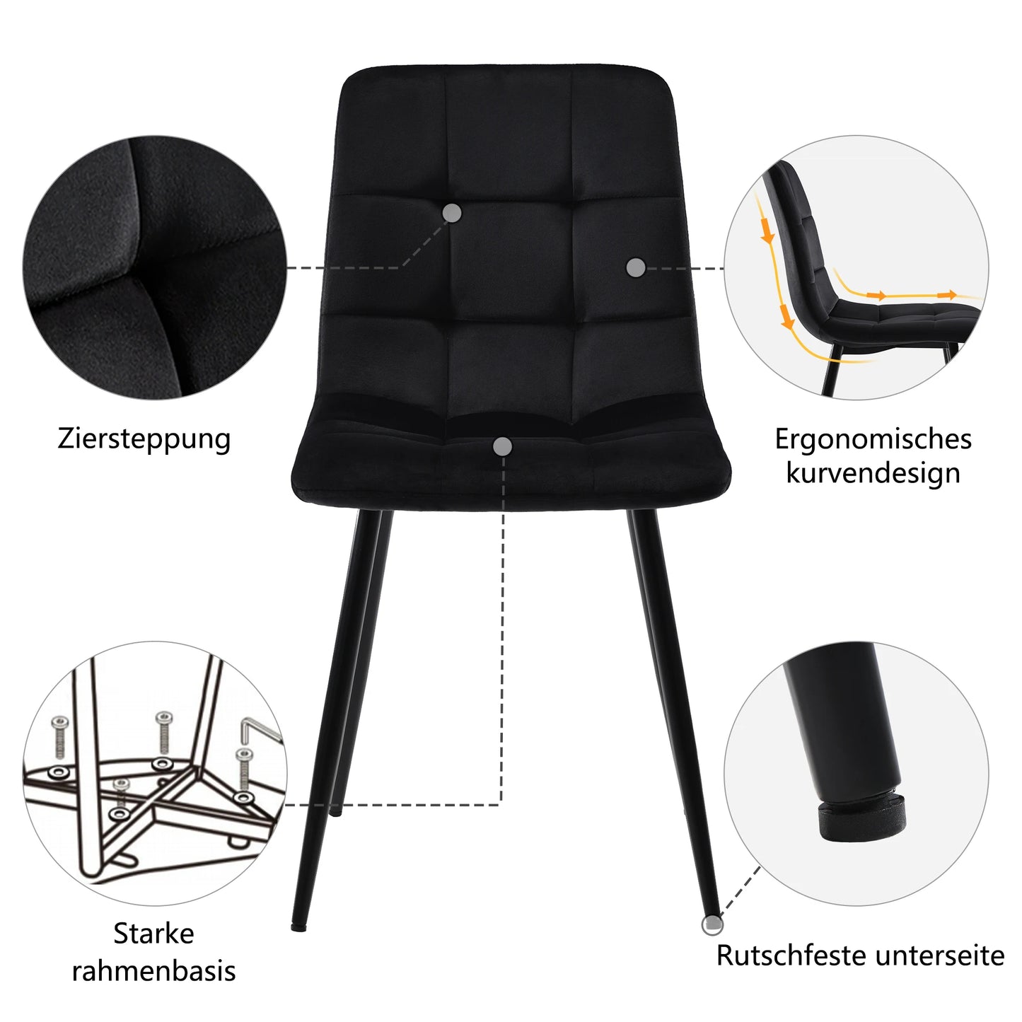 Eettafelset – Eettafel Met Stoelen – Dinerset – Fluwelen Stoelen – 140x80 Cm Tafel – Verstelbare Pootjes – Metalen Frame - Zwart & Goud