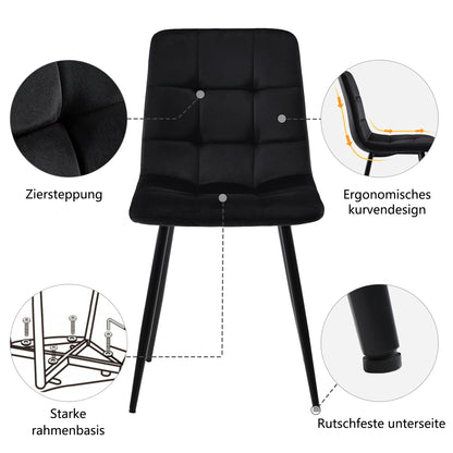 Eettafelset – Eettafel Met Stoelen – Dinerset – Fluwelen Stoelen – 140x80 Cm Tafel – Verstelbare Pootjes – Metalen Frame - Zwart & Goud