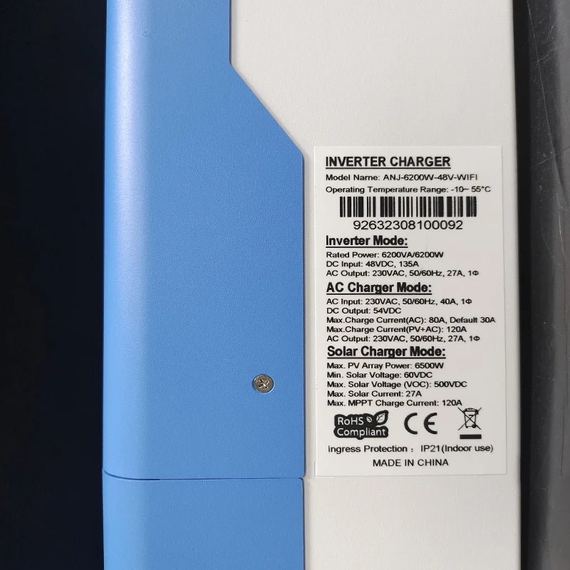 Hybride Zonne-Omvormer – Zonne-Inverter – Solar Omvormer – Energieomvormer – 6,2 kW Vermogen – Mppt Technologie - 48V