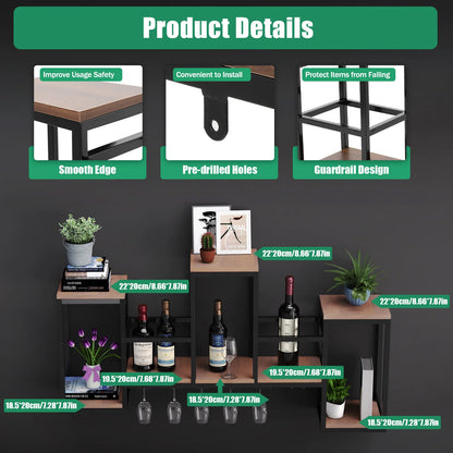 Wijnrek – Wijnhouder – Wijnplank – Glazenhouder – Massief Hout – Draagvermogen 30 Kg – Europees Design - 106 x 20 x 40 cm - Bruin - QUORE
