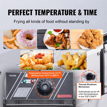 VEVOR 12L 3000W Commercial Electric Deep Fryer w/Dual Tanks  Stainless Steel Countertop Fryer for Fried Chicken French Fries - QUORE