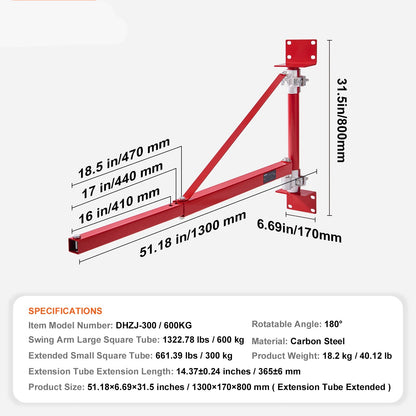 Stalen hijsframe - Lier - Lieren - Liften - Takel - 300-600kg - met paal 180° Draaibare Steigerhouder - voor Werkplaats Garage