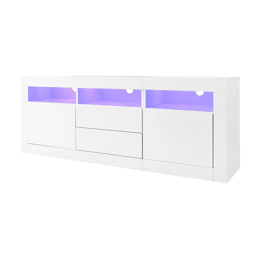 Hoogglans Tv-Meubel – Modern Tv-Kast – Mediameubel – Tv-Stand – Met Push-To-Open Lades – Led-Verlichting Met App - 160 x 35 x 60 cm - Wit