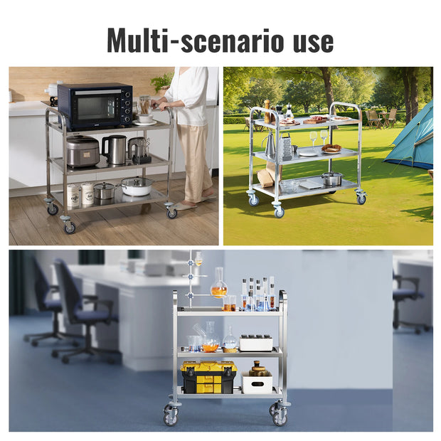 Laboratoriumwagen - Wagen - Kar  - Roestvrij Staal - 1 Laag - Lab Utility Cart Medische Kar - met Vergrendelbare Universele Wielen - Lab Kliniek Keuken Salon