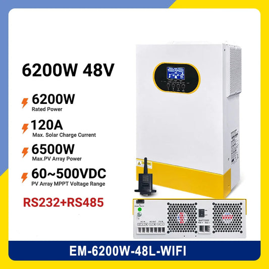 Hybride Zonne-Energie Omvormer – Solar Omvormer – PV Omvormer – Zonnepaneel Omvormer – Netgekoppelde Omvormer – 6,2 kW / 11 kW vermogen – WiFi en RS232 Communicatie