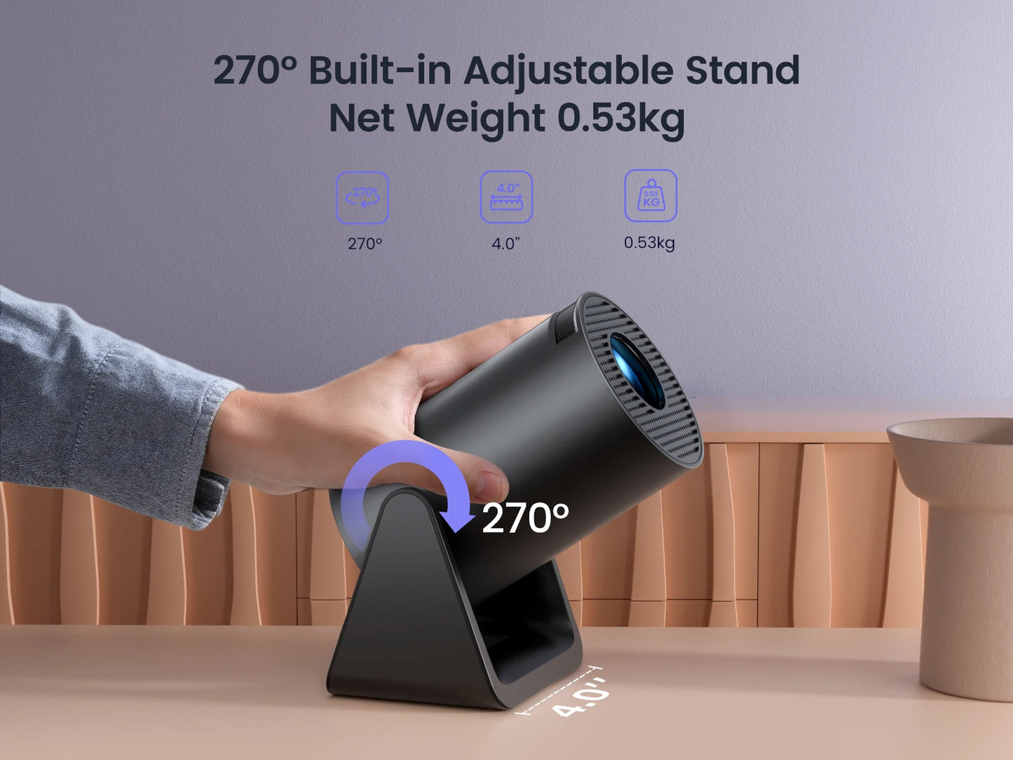 Beamer - Projector - Mini Projector - 1080P Ondersteuning - 300 ANSI Lumen – Android 11 - WIFI & Bluetooth – Auto Keystone – Draagbare Film Projector – EU Plug - QUORE