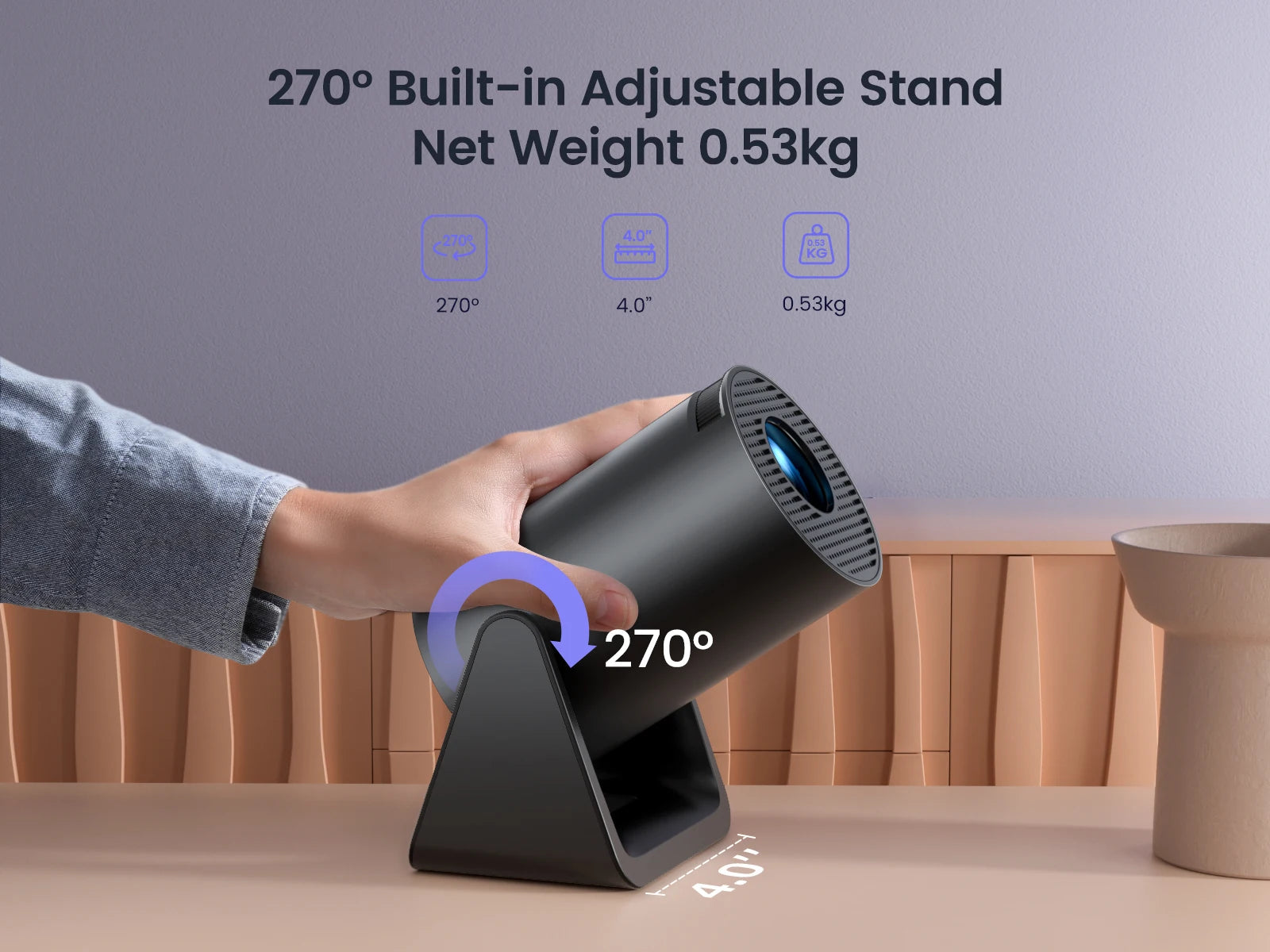 Beamer - Projector - Mini Projector - 1080P Ondersteuning - 300 ANSI Lumen – Android 11 - WIFI & Bluetooth – Auto Keystone – Draagbare Film Projector – EU Plug - QUORE