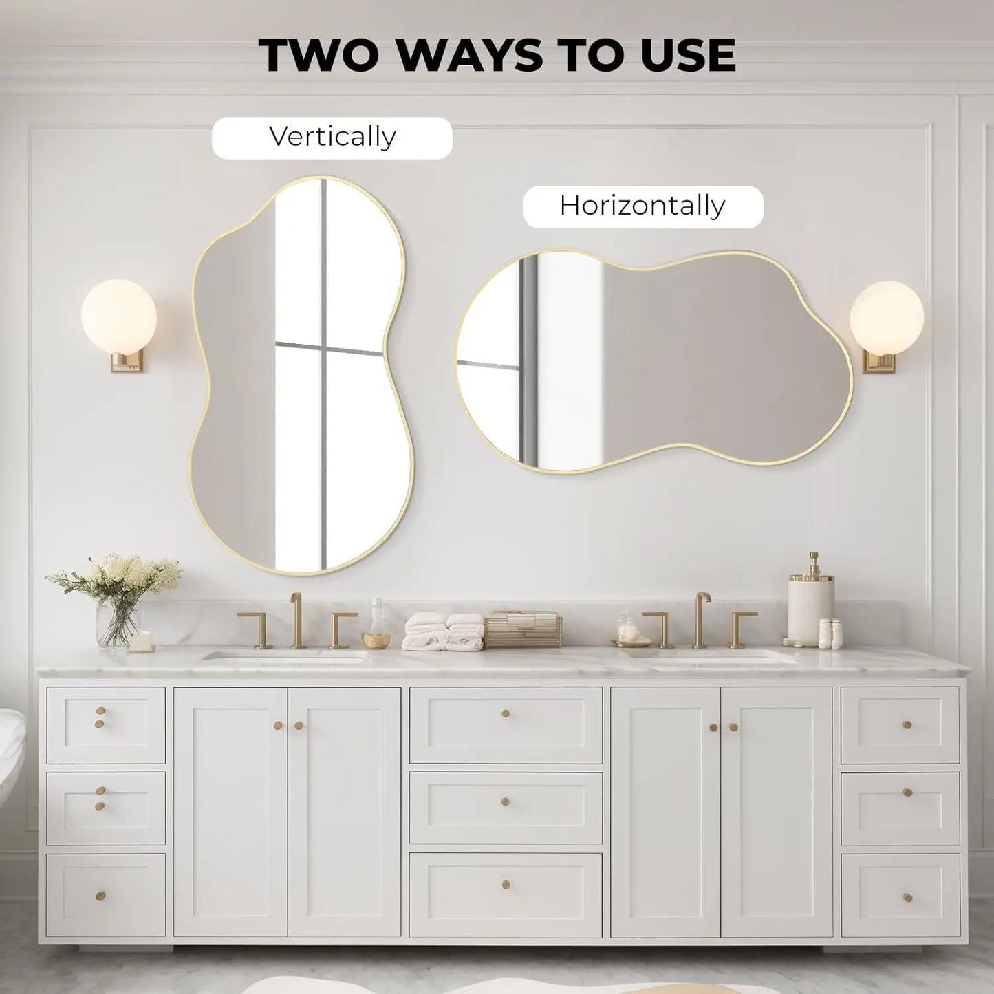 Onregelmatige Wandspiegel – Asymmetrische Spiegel – Golvende Spiegel – Decoratieve Spiegel – Gouden Frame Spiegel – Groot Formaat 116x66 cm – Vervormingsvrije Reflectie