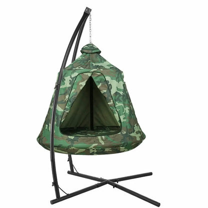 Camouflage Hangstoel Met Standaard – Schommelstoel – Hangstoel Voor Binnen & Buiten – Tuinstoel – Relaxstoel – Stabiel Stalen Frame – Inclusief LED-Verlichting - QUORE