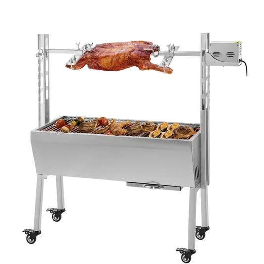 Electric BBQ Rotisserie Grill Kit - Grill Rotisserie Kit - 4RPM - Elektrische BBQ met Motor - RVS Automatische Grillset - Zeskantige Spitstang - Lamsvlees oven - BBQ heel Lamsvlees & Geit - Roestvrijstalen - Laadvermogen 132LBS - Zilver