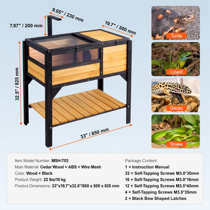 Houten - Verblijf - Schildpadden Verblijf - 3-Zones - 112 x 65 x 61 cm - met Opbergrek - Reptielenhok voor Binnen & Buiten – Groot Tortoise Habitat