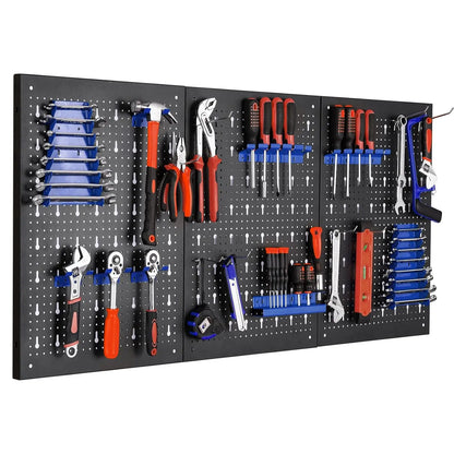 Gereedschapswand – Perforatiewand – Werkplaatswand – Opbergwand – Metaal Gereedschapsbord – 3 Panelen 117x55x2 cm – Inclusief 17-delige Haken Set
