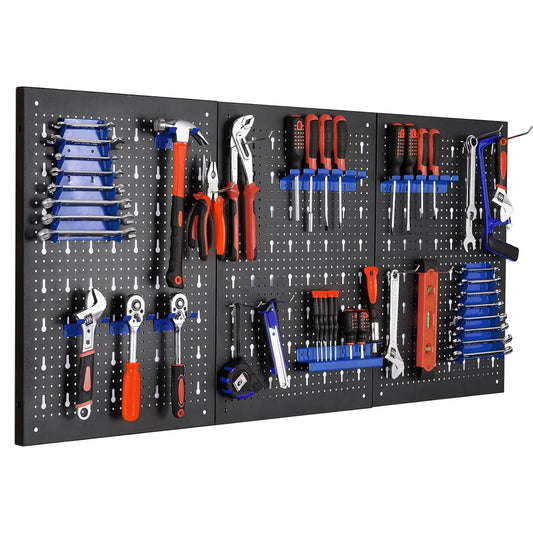 Gereedschapswand – Perforatiewand – Werkplaatswand – Opbergwand – Metaal Gereedschapsbord – 3 Panelen 117x55x2 cm – Inclusief 17-delige Haken Set