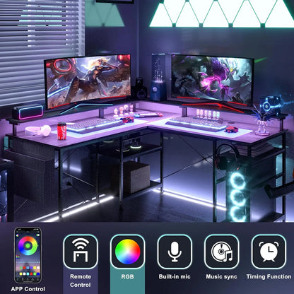 Modern Bureau – L-vormig Bureau – Hoekbureau – Gaming Bureau – Werkbureau – Donkergrijs – 2-in-1 Indeling 140/230 cm – Ergonomische Monitorstandaarden & Geïntegreerde Stroomvoorziening