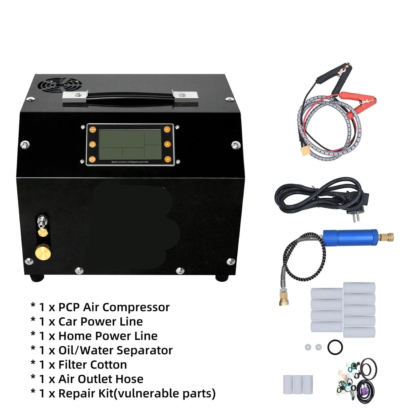 Luchtcompressor - Compressor - Luchtpomp - Airpress Compressor - 4500Psi - 300bar - PCP - LCD Display & Digitale Besturing - Ingebouwde Voedingsadapter - Geschikt voor Luchtgeweren en Scuba Duiken - 220V