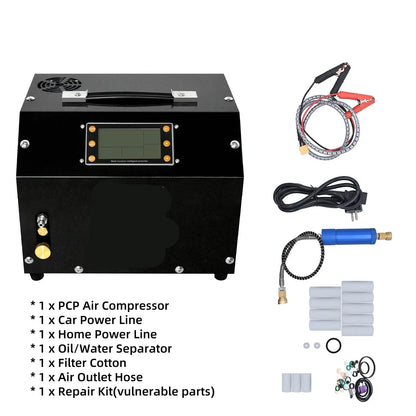 Luchtcompressor - Compressor - Luchtpomp - Airpress Compressor - 4500Psi - 300bar - PCP - LCD Display & Digitale Besturing - Ingebouwde Voedingsadapter - Geschikt voor Luchtgeweren en Scuba Duiken - 220V