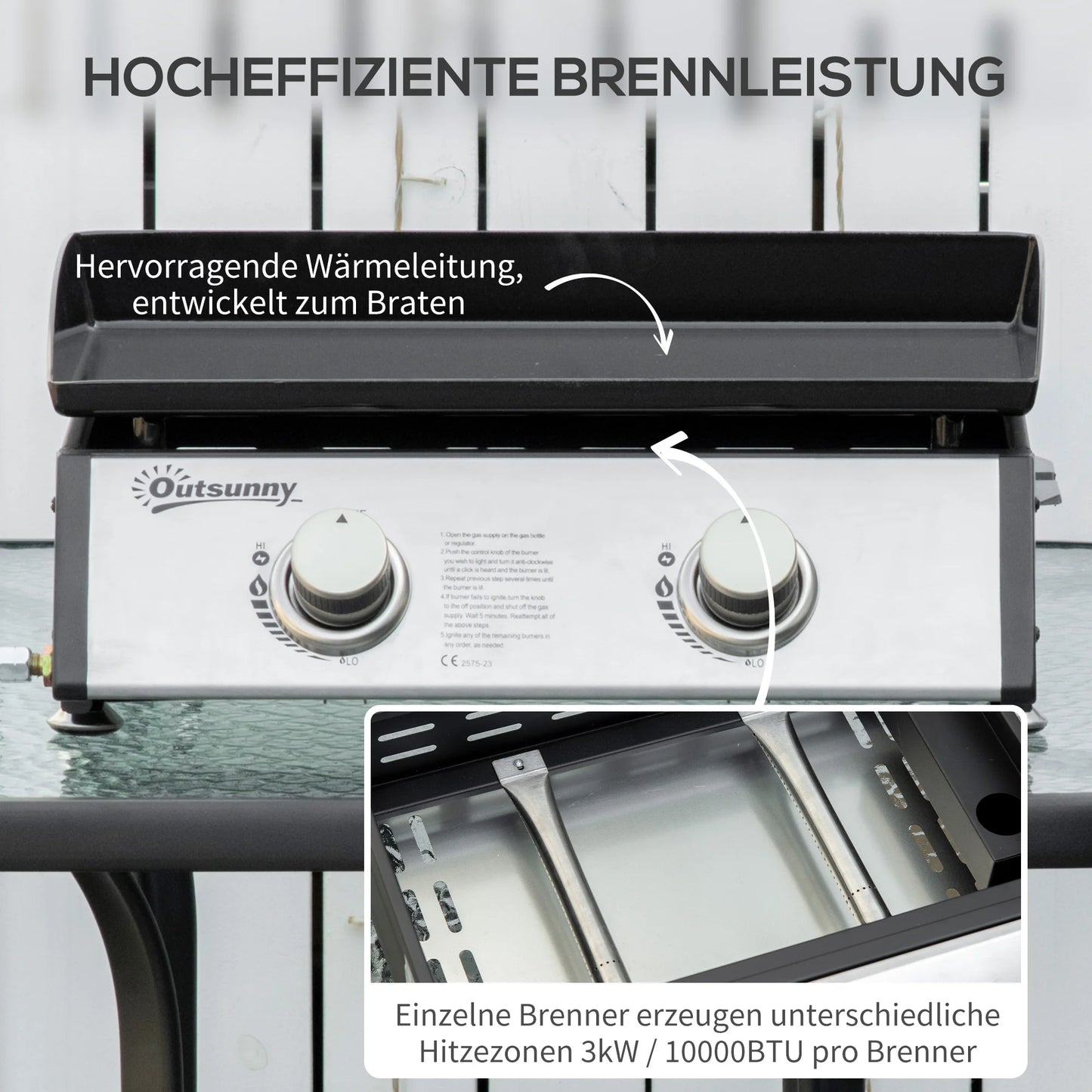 Gasplaat – Gasbarbecue – Kookplaat – Buitenkoken – Draagbaar – Antiaanbaklaag – 2 x 3 kW Branders