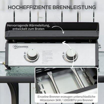 Gasplaat – Gasbarbecue – Kookplaat – Buitenkoken – Draagbaar – Antiaanbaklaag – 2 x 3 kW Branders