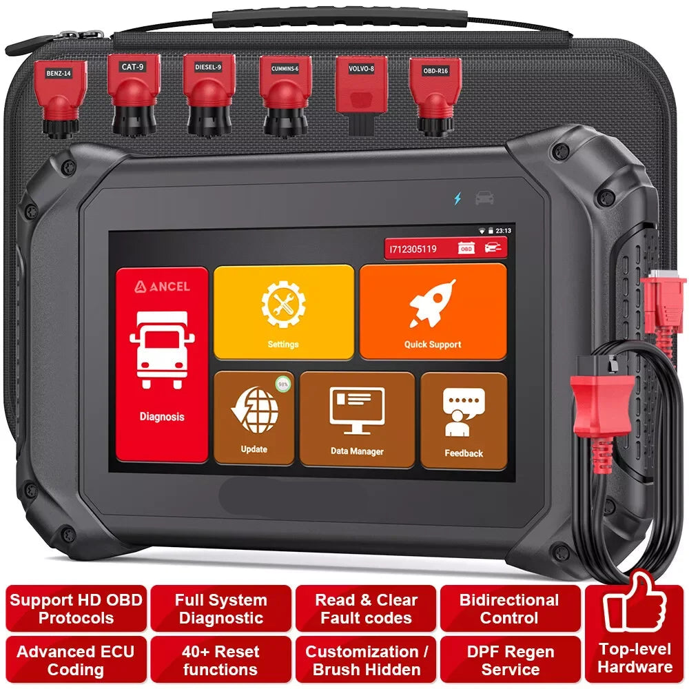 Diagnoseapparaat Voor Zware Vrachtwagens – Truck Scanner – Diagnose Tool – Foutcode Lezer – 7 Inch Touchscreen – Wifi Verbinding