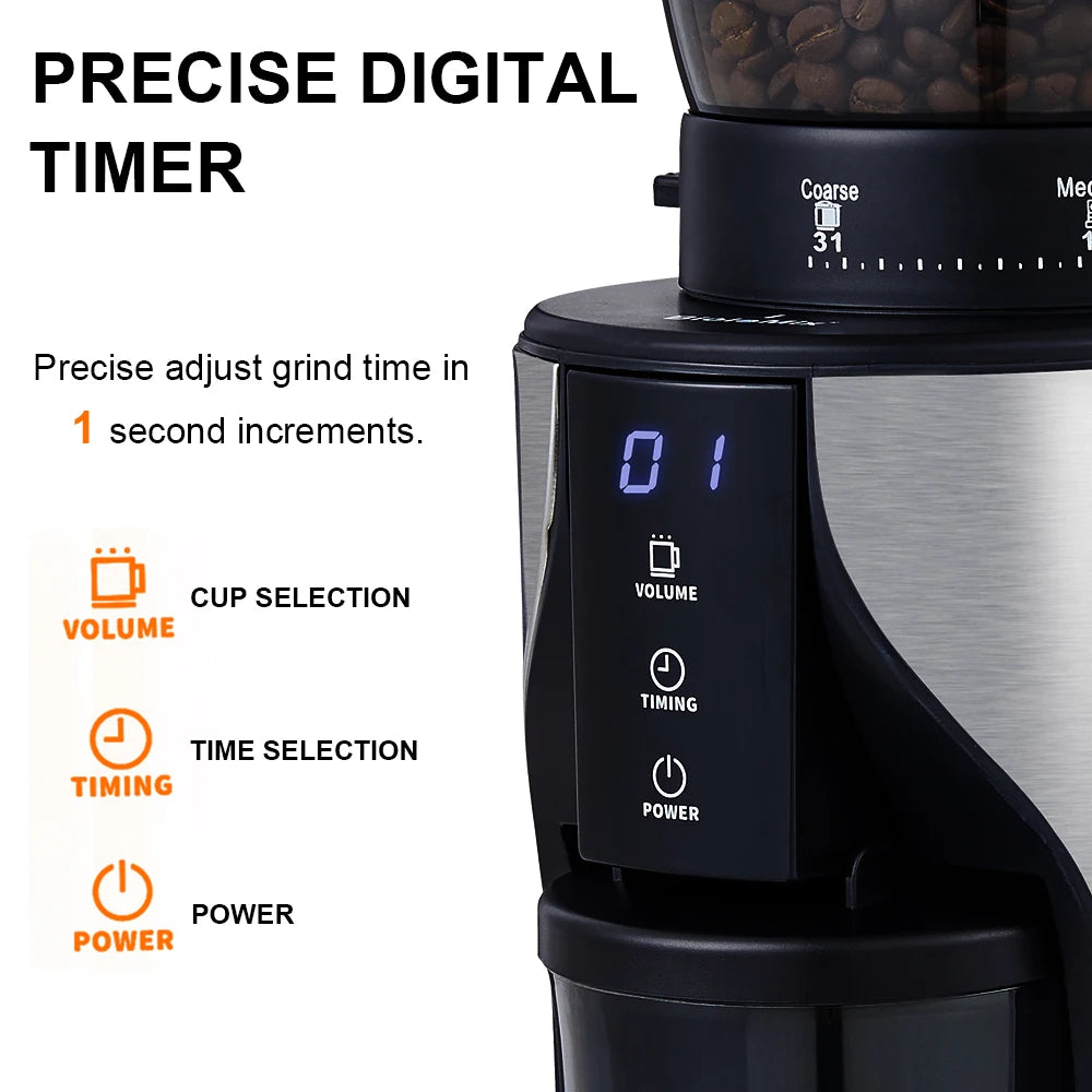Koffiemolen – Koffiemolen Electrisch - Automatische Koffiemolen – 31 Maalinstellingen – 300W - with Timerfunctie – Espressomolen – Precisie Koffiemolen
