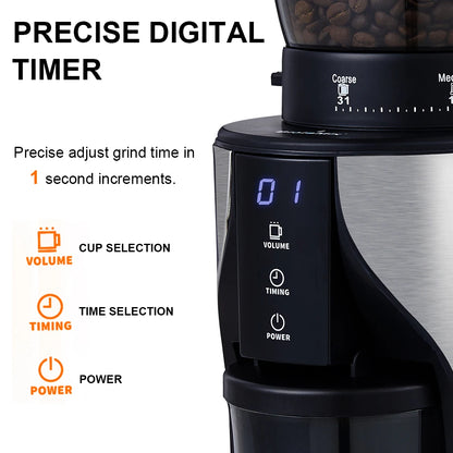 Koffiemolen – Koffiemolen Electrisch - Automatische Koffiemolen – 31 Maalinstellingen – 300W - with Timerfunctie – Espressomolen – Precisie Koffiemolen