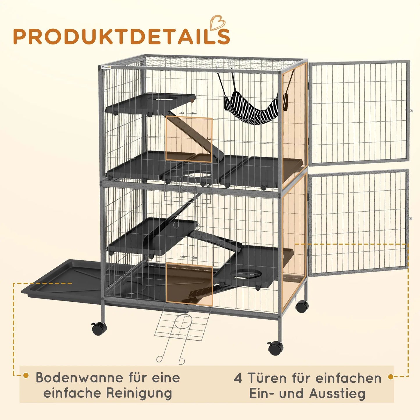 Multifunctional Small Animal Cage with 4 Platforms 3 Ramps 4 Doors Steel Grey Silver Black Size 80L x 52B x 128H cm
