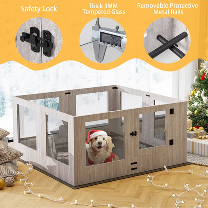 Hondenbench – Hondenbox – Puppybench – Hondenkennel – Tempered Glas – MDF Panelen – Waterdichte Mat - 120x118.6x60cm